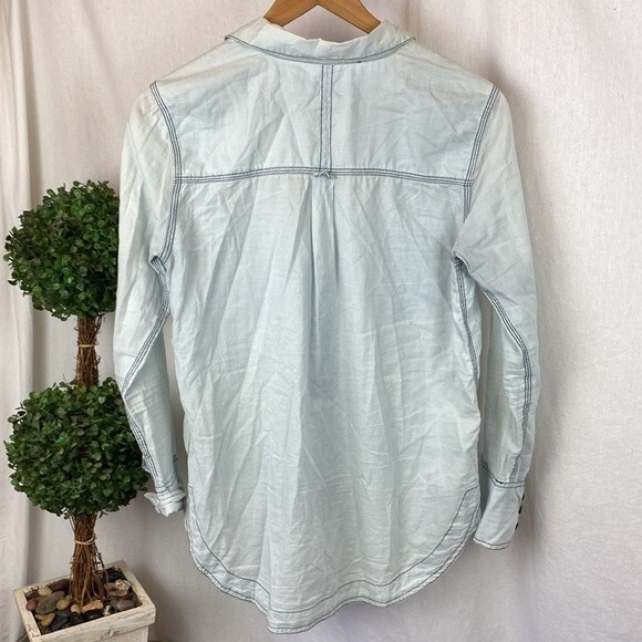 Free People Blue Long sleeve Cotton Button front Top XS - Picture 3 of 8